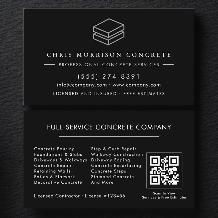 QR Code Professional Concrete Cement Contractor Business Card