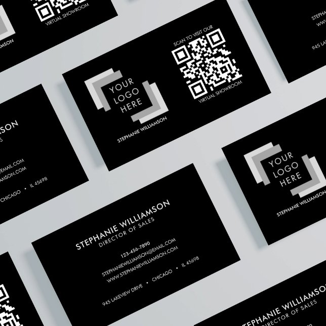 QR Code Professional Custom Logo Black Modern   Business Card (Creator Uploaded)