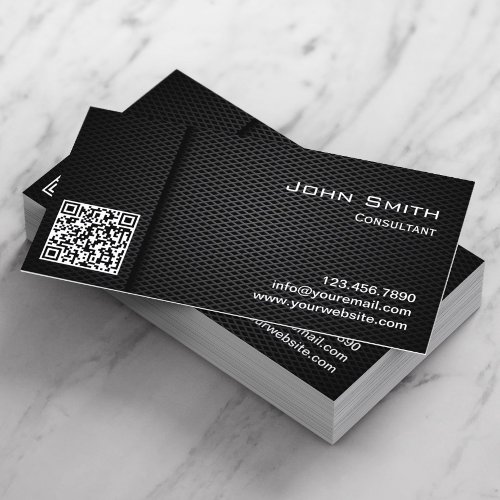 QR Code Professional Dark Metal Consultant Business Card