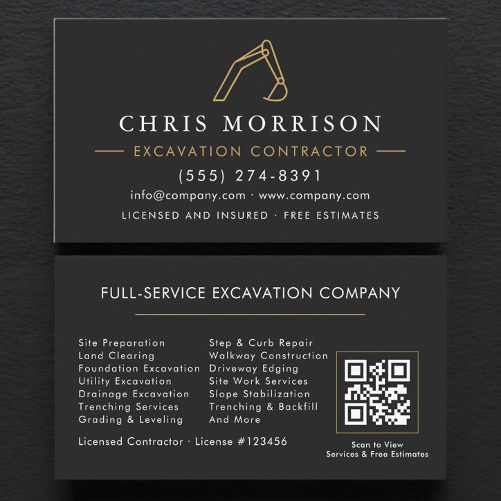 QR Code Professional Excavation Services Business Card