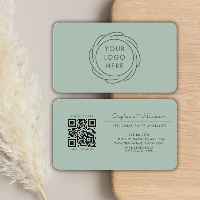 QR Code Professional Logo Sage Green Modern  Business Card (Creator Uploaded)