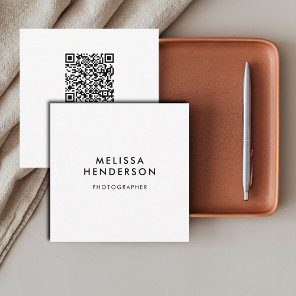 QR Code Professional Minimal White Square Business Card