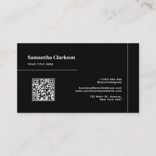 QR Code Professional Minimalist Black Clean Lines Business Card