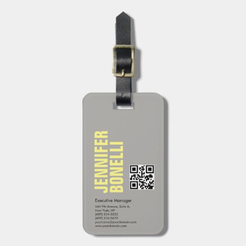 QR code professional minimalist bold grey yellow Luggage Tag