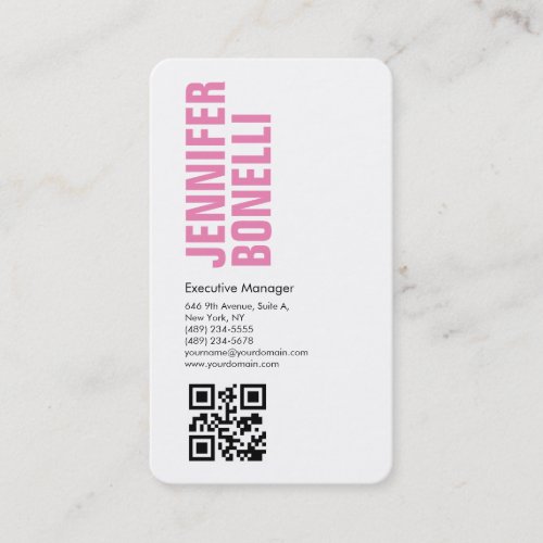 QR code professional minimalist bold pink white Business Card