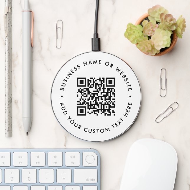 QR Code Professional Minimalist Clean Simple White Wireless Charger (Desk)