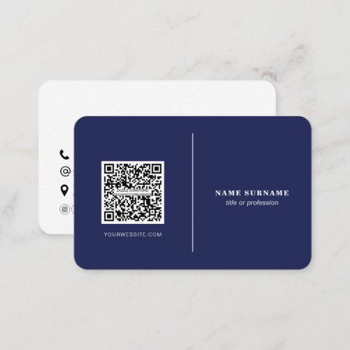 QR code professional minimalist social media navy  Business Card