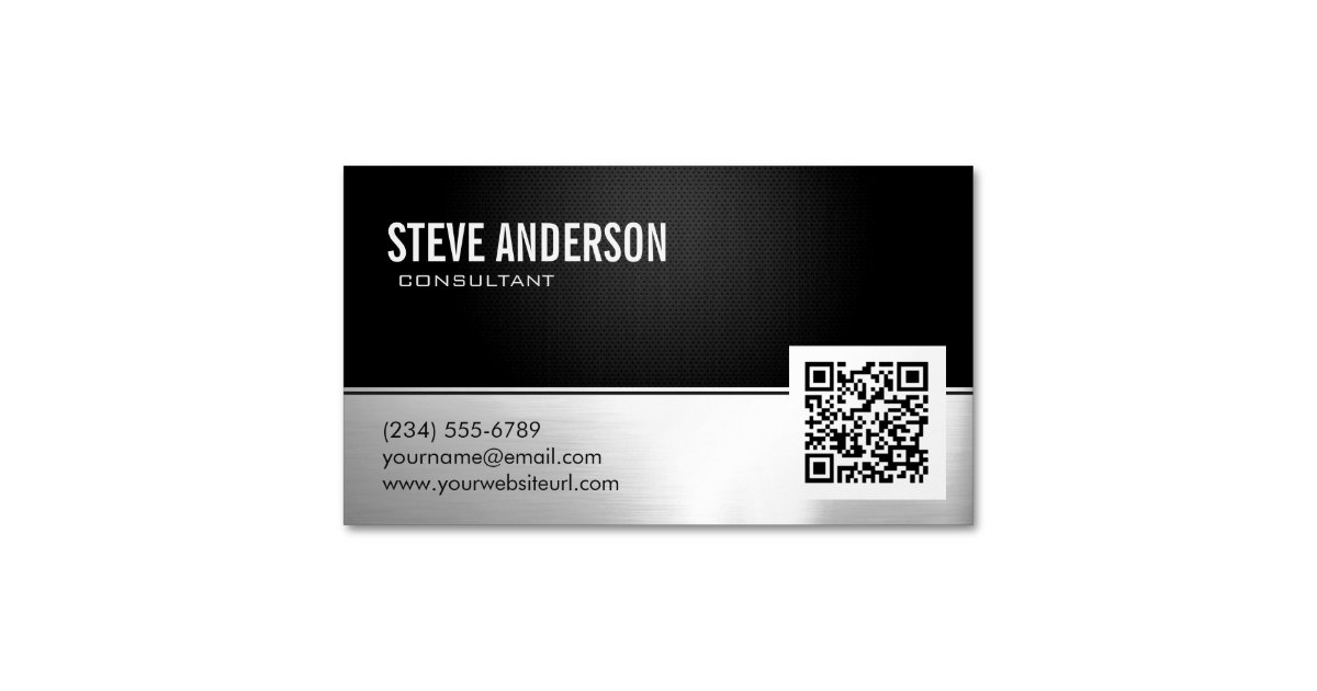 QR Code Professional Modern Black Silver Metallic Business ...