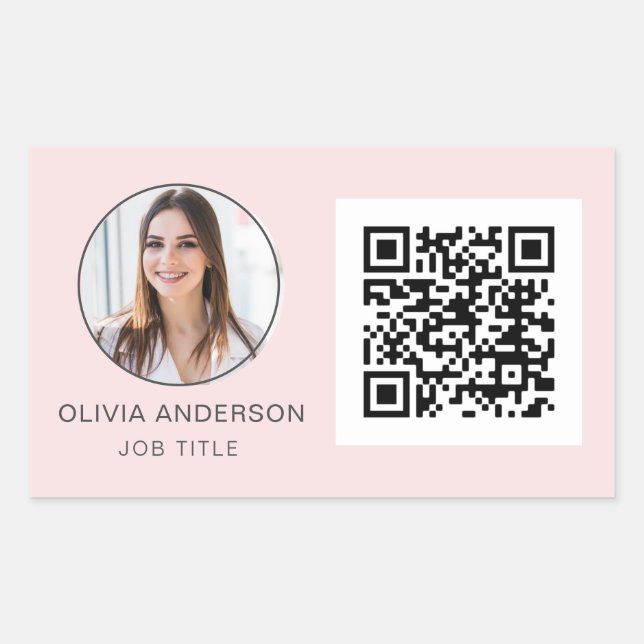 QR Code Professional Photo Blush Pink Rectangular Sticker (Front)