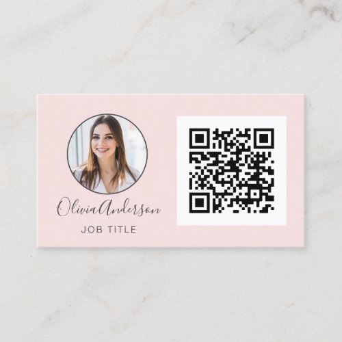 QR Code Professional Photo Blush Pink Rose Gold Business Card