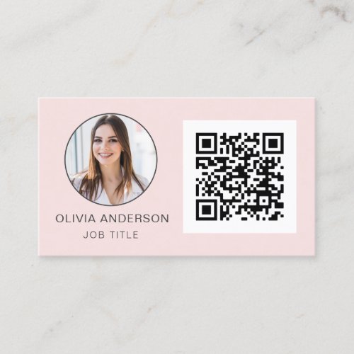 QR Code Professional Photo Blush Pink Rose Gold Business Card