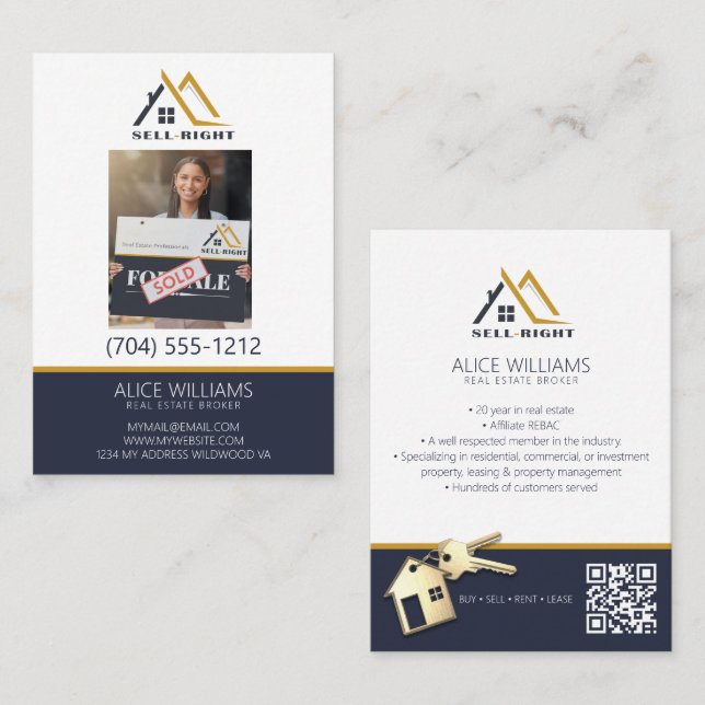QR Code Professional Photo Modern Realtor Broker  Business Card (Front/Back)