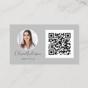 QR Code Professional Photo Silver Grey Business Ca Business Card