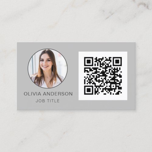 QR Code Professional Photo Silver Grey Business Card