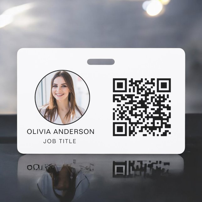 QR Code Professional Photo White Business Card Badge (Creator Uploaded)