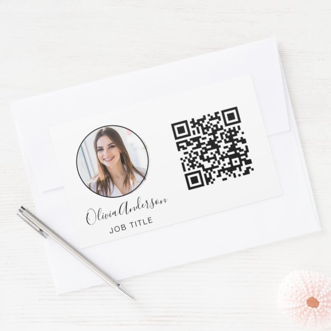QR Code Professional Photo White Business Card Rec Rectangular Sticker (Envelope)