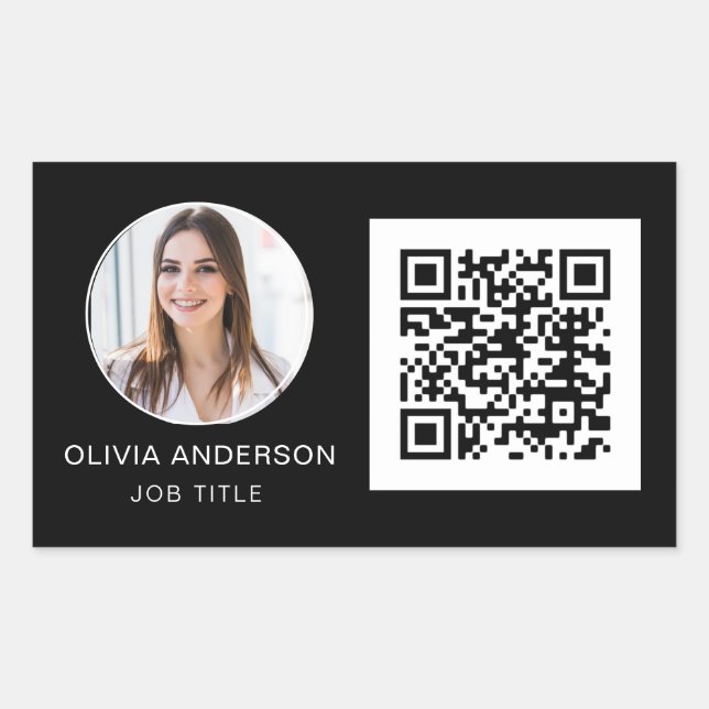 QR Code Professional Photo White Business Card Rec Rectangular Sticker (Front)