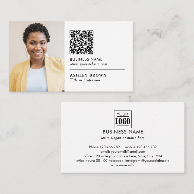 QR code professional simple logo realtor photo Business Card (Front/Back)