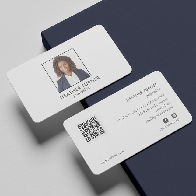 QR CODE  Professional SQUARE Headshot Photo WHITE Business Card (Creator Uploaded)
