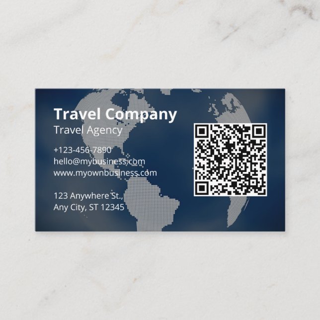 QR Code Professional Travel Agency Business Card (Front)