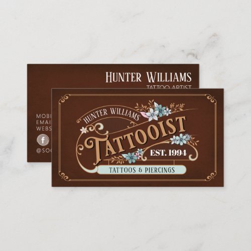 QR Code Professional Vintage Brown Tattoo Artist  Business Card