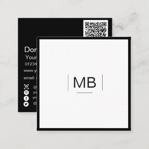 QR Code Professional White Black Social Media Square Business Card