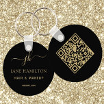 QR Code Promotional Business Name Keychain<br><div class="desc">Elegant business key chain perfect for makeup artists,  hair stylists,  cosmetologists,  and more! Personalize this design with your initial,  name and title. You can further customize this design by selecting the "Edit Details" button if desired.</div>