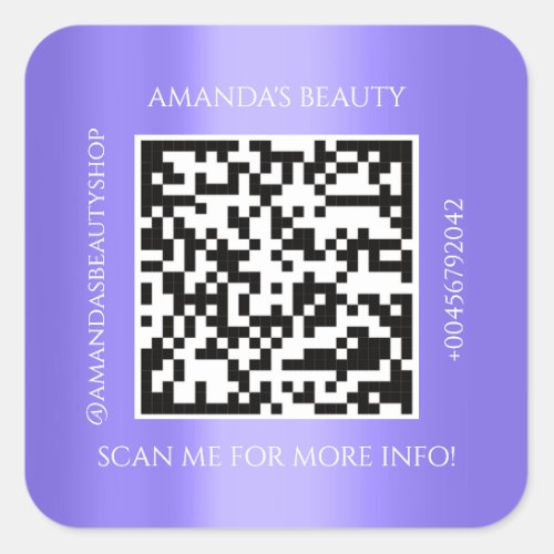 QR Code Promotional Name Contact Blue Lilac Square Sticker