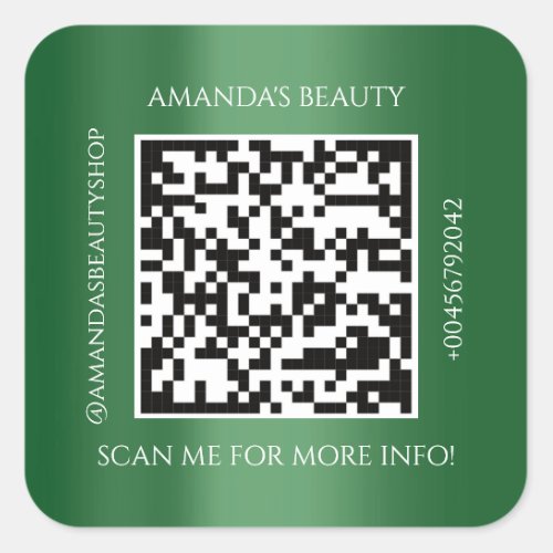 QR Code Promotional Name Contact Greenery  Square Sticker