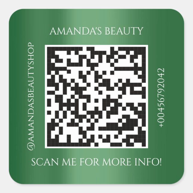 QR Code Promotional Name Contact Greenery  Square Sticker (Front)