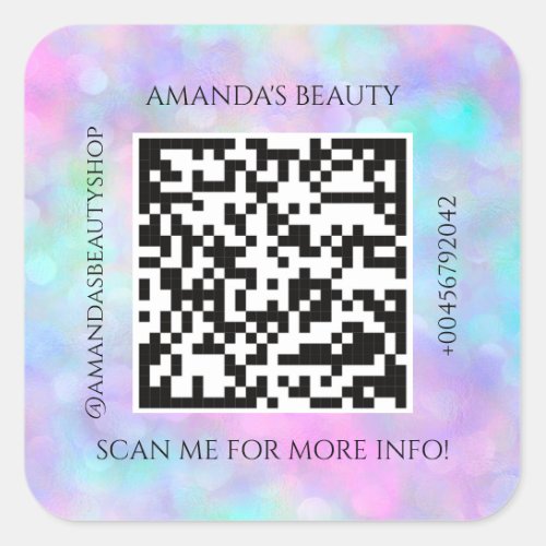 QR Code Promotional Name Contact Holographic  Square Sticker