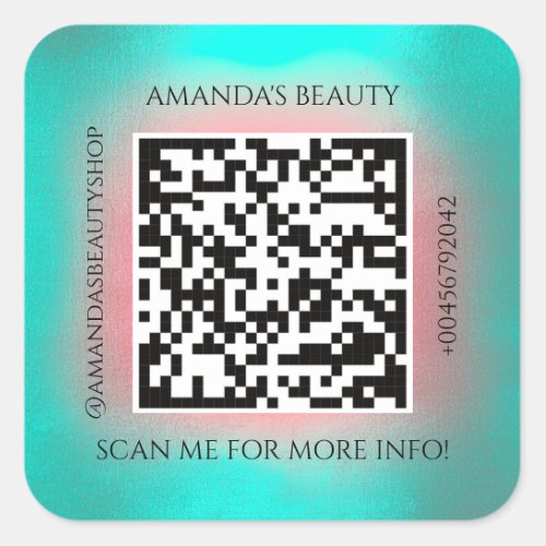 QR Code Promotional Name Contact Mint Rose Square Sticker