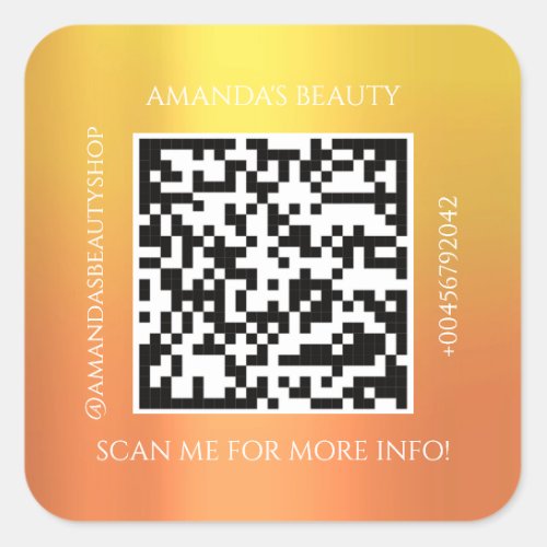 QR Code Promotional Name Contact Orange Square Sticker