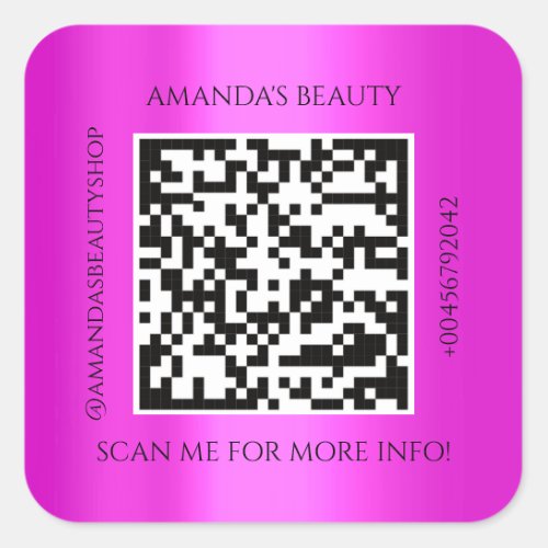 QR Code Promotional Name Contact Pink Fuchsia  Square Sticker