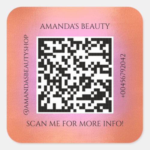 QR Code Promotional Name Contact Pink Red Square S Square Sticker
