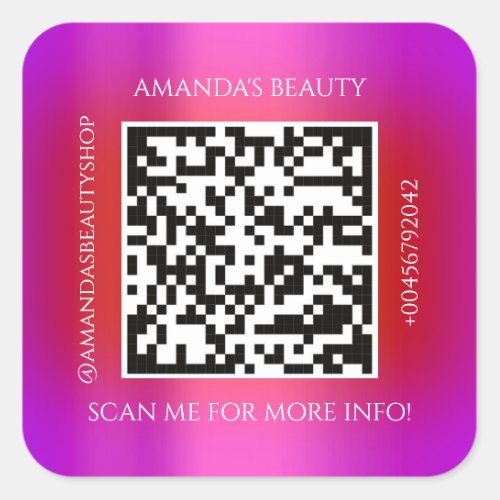 QR Code Promotional Name Contact Pink Red Square Sticker