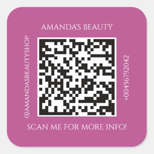 QR Code Promotional Name Contact Pink Square Sticker