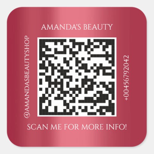 QR Code Promotional Name Contact Red Wine  Square Sticker