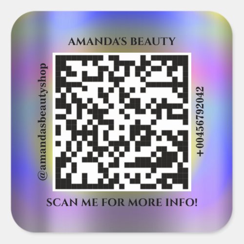 QR Code Promotional Name Contact Web Adress Blue Square Sticker