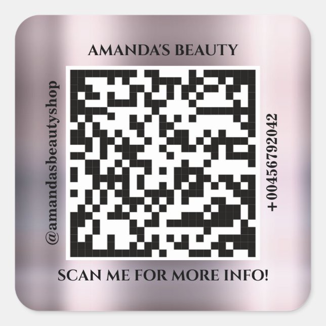 QR Code Promotional Name Contact Web Adress Rose Square Sticker (Front)
