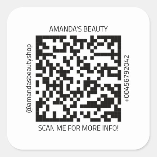 QR Code Promotional Name Contact Web Black White Square Sticker