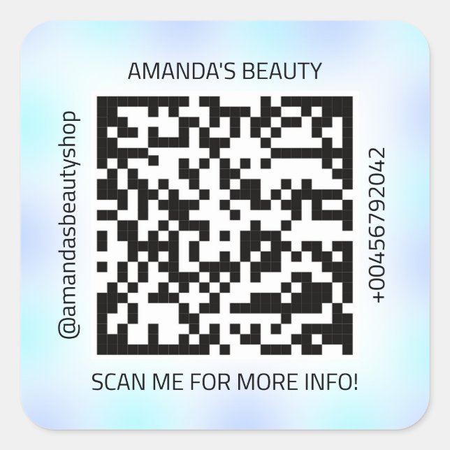 QR Code Promotional Name Contact Web Blue Navy  Square Sticker (Front)