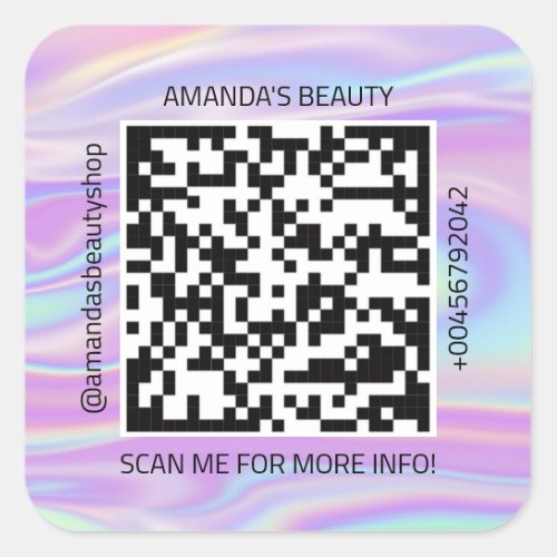 QR Code Promotional Name Contact Web Holograph  Square Sticker
