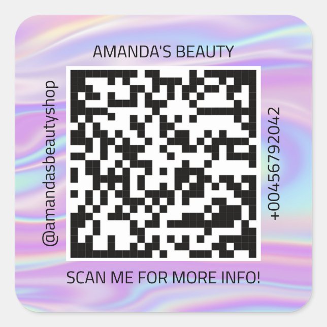 QR Code Promotional Name Contact Web Holograph  Square Sticker (Front)