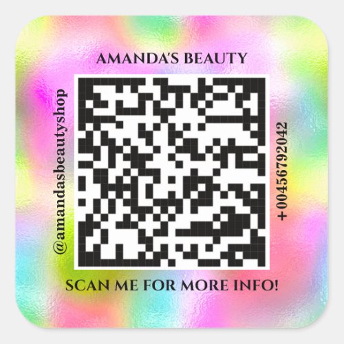 QR Code Promotional Name Contact Web Holographic  Square Sticker