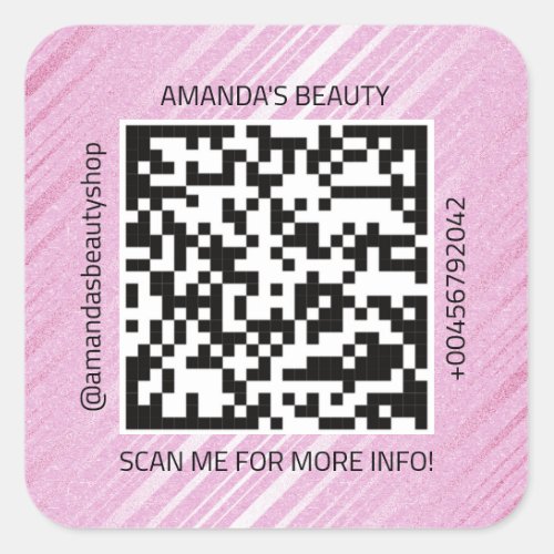 QR Code Promotional Name Contact Web Kraft  Pink Square Sticker