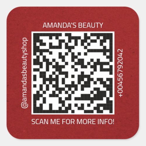 QR Code Promotional Name Contact Web Kraft Red Square Sticker