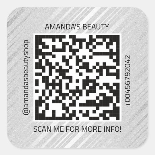 QR Code Promotional Name Contact Web Kraft Silver Square Sticker