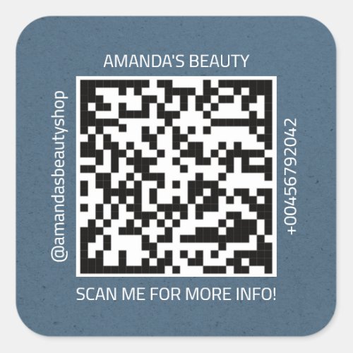 QR Code Promotional Name Contact Web Natural Blue Square Sticker