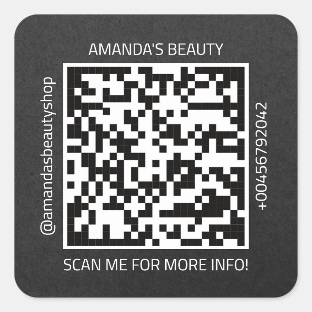 QR Code Promotional Name Contact Web Natural Gray Square Sticker (Front)
